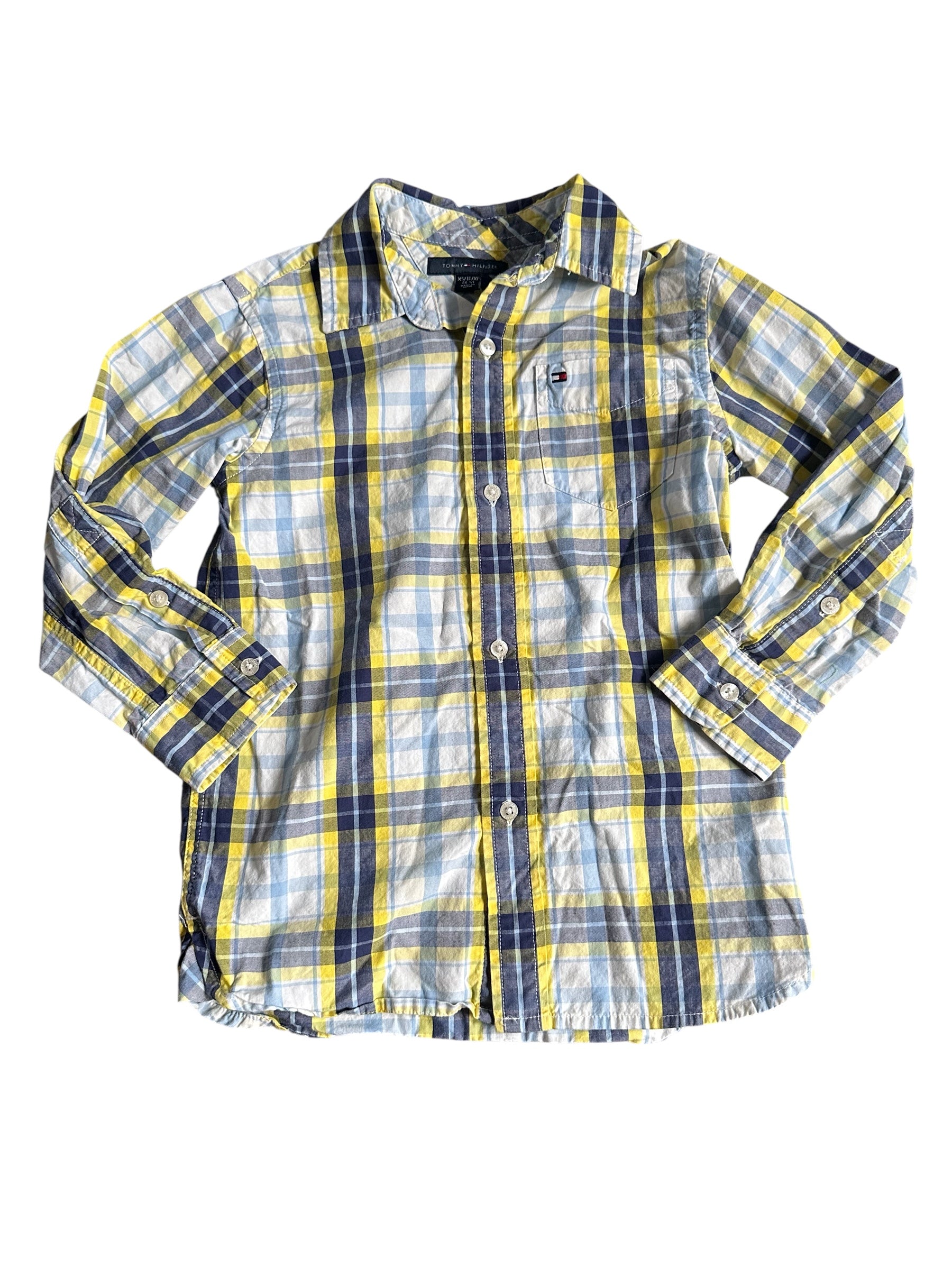 Yellow and Blue Plaid Long-Sleeve Shirt