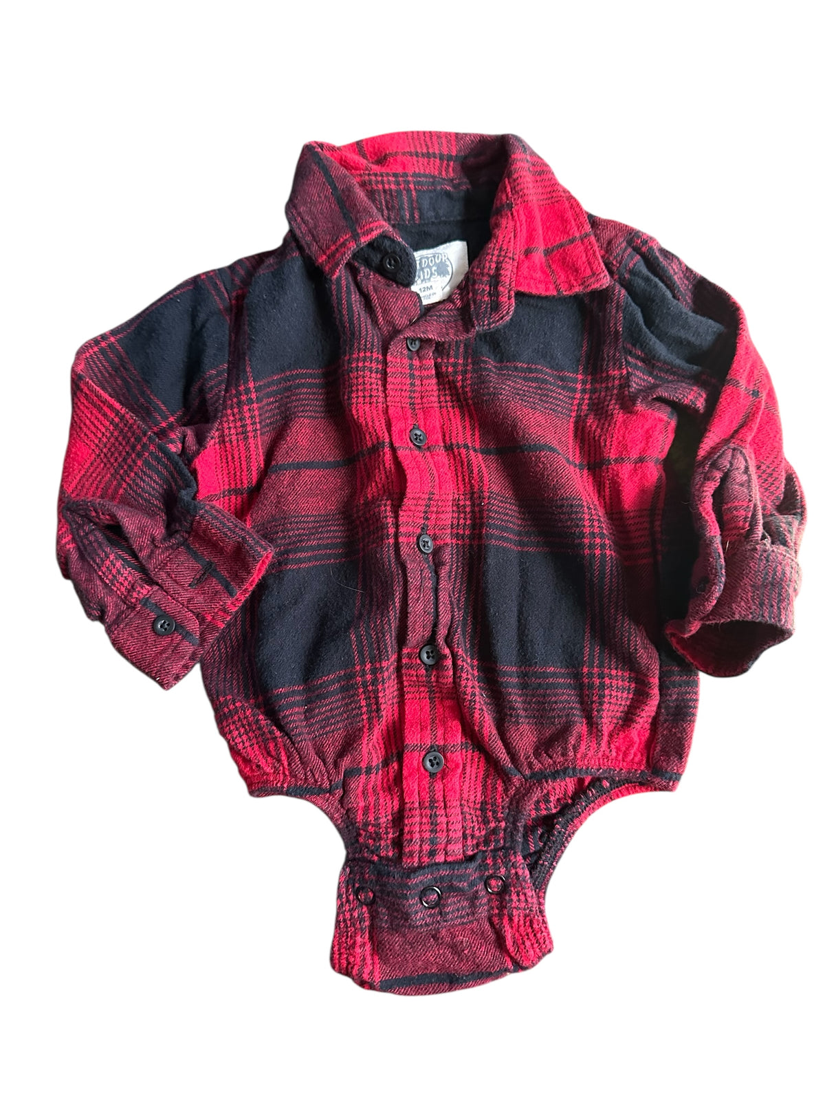 Plaid Long-sleeve Onesie (12m)