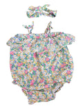 Floral Onesie + Bow (0-3m)