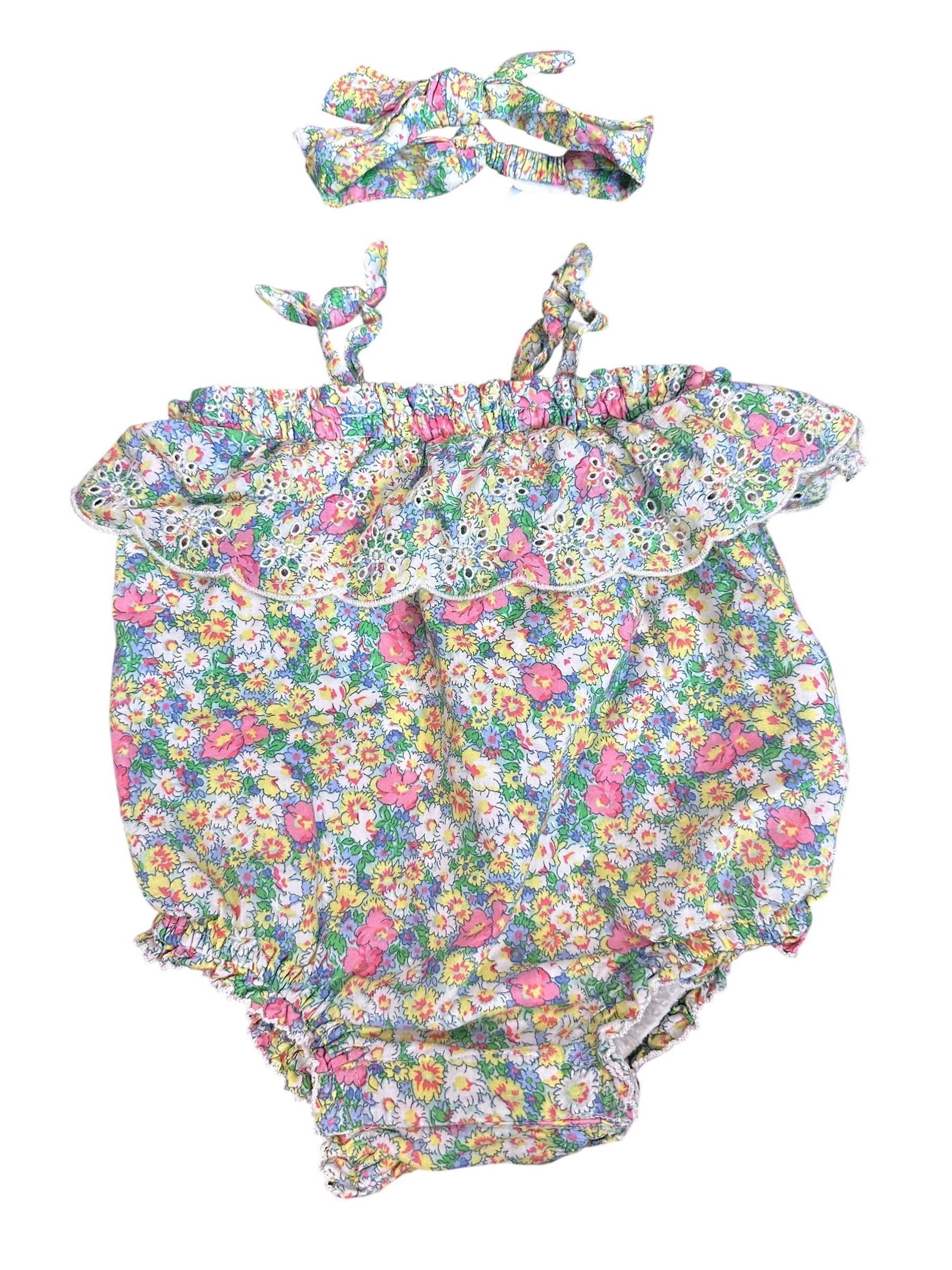 Floral Onesie + Bow (0-3m)