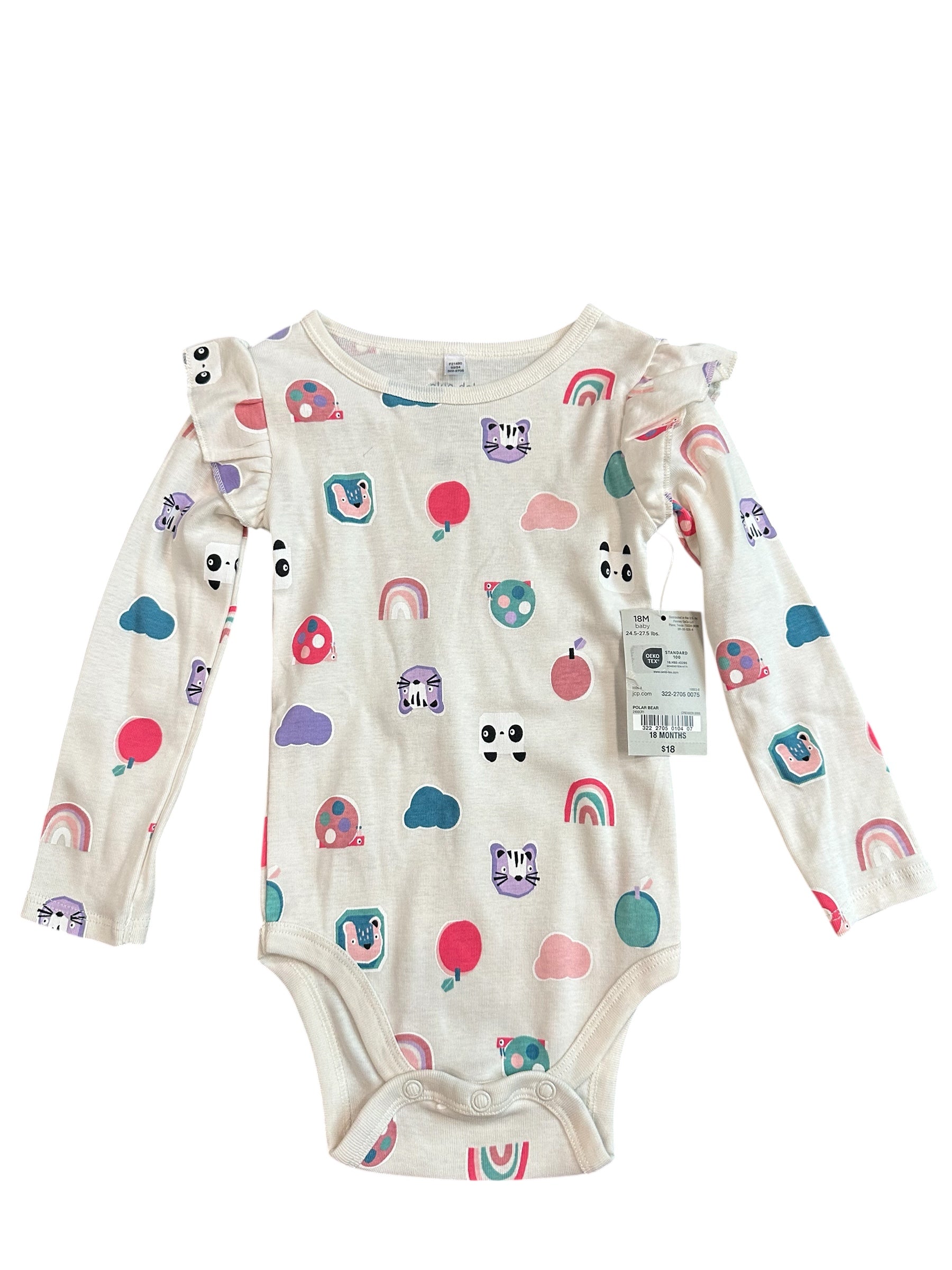 Rainbow + Animal Long-Sleeve Onesie (18m)
