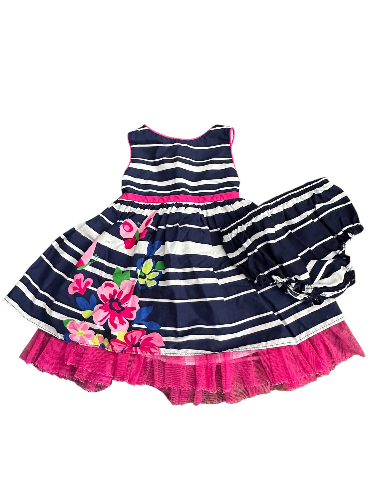 Navy Striped Dress + Bloomers (3-6m)