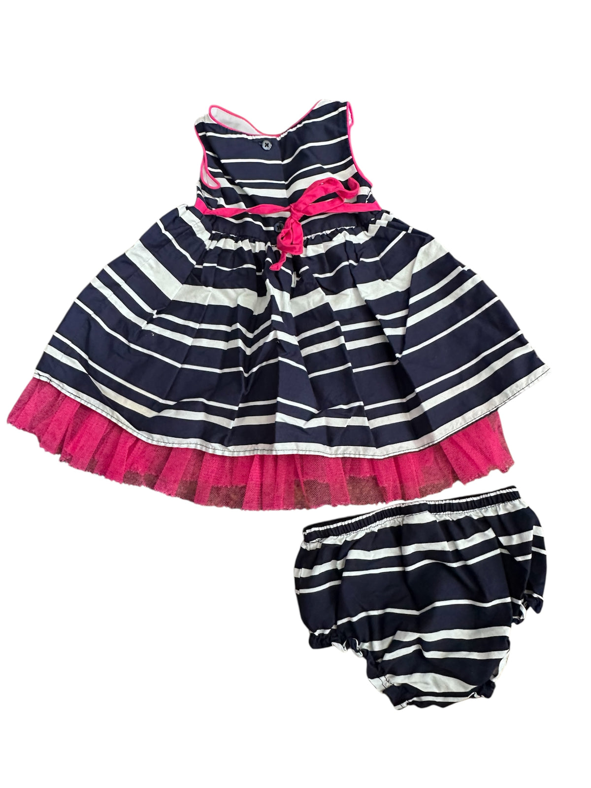 Navy Striped Dress + Bloomers (3-6m)