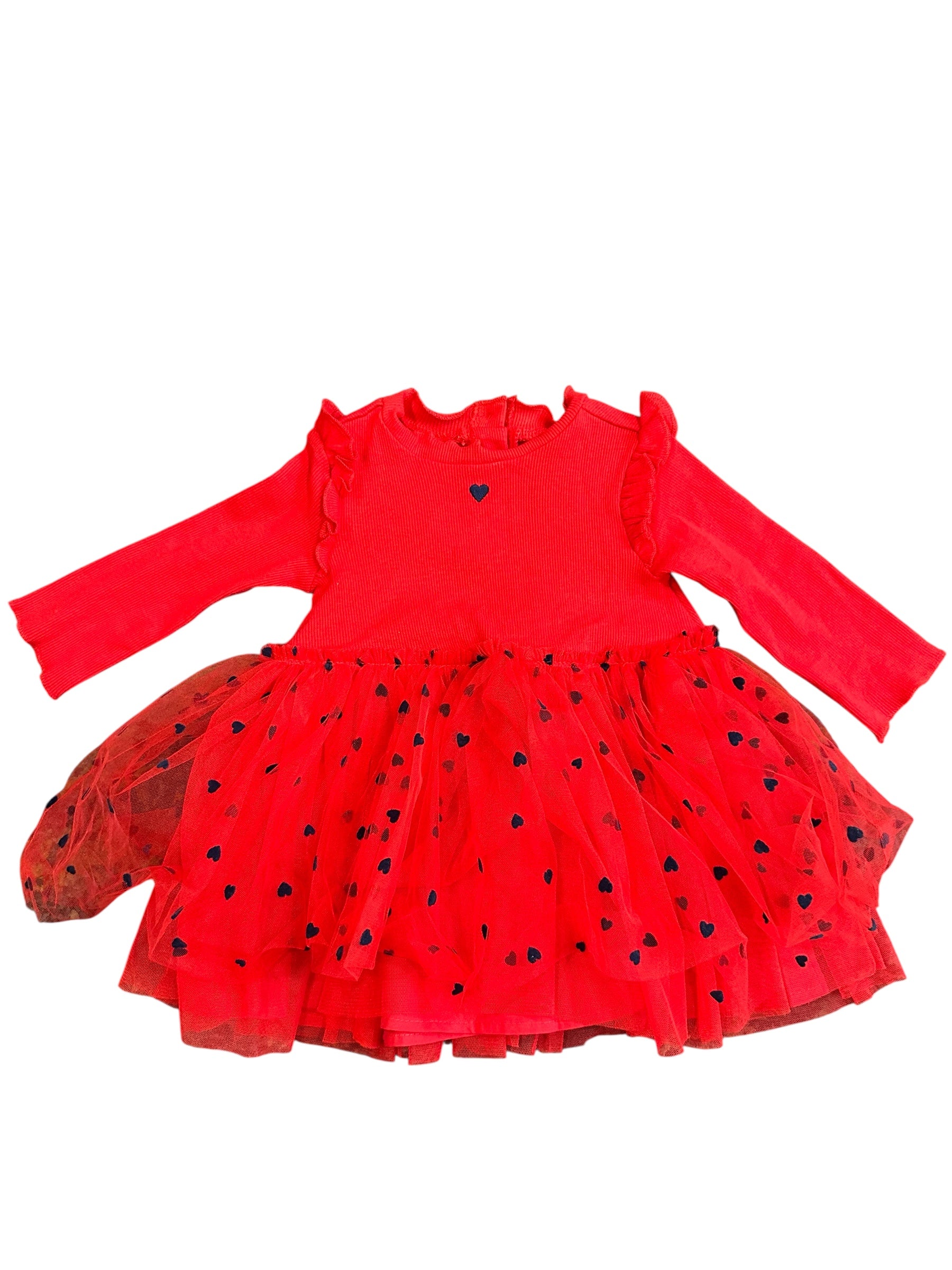 Red Heart Long-Sleeve Dress (3-6m)