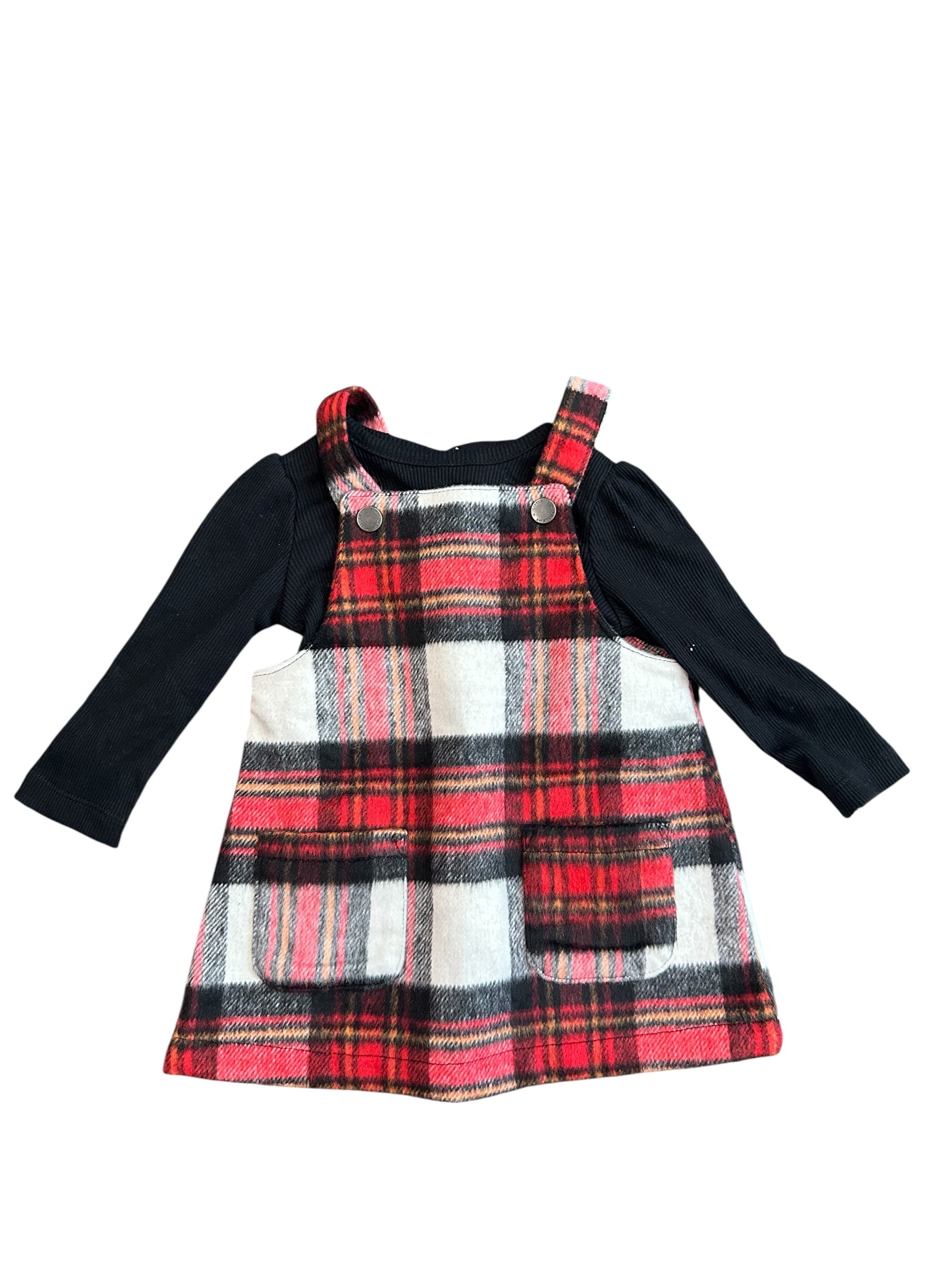 Plaid Overall Long-Sleeve Dress (12m)